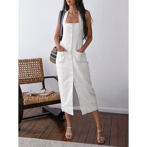 Commense Tied Halter Open Back Cotton Linen Midi Dress size L/8-10